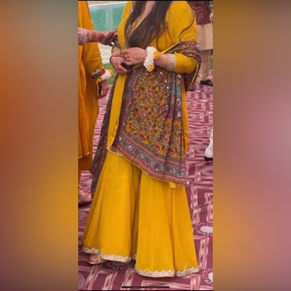 Yellow Fancy Sharara Suit - Picture 3 of 3